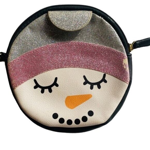 Betsy Johnson Snowman Wristlet Coin Clutch Round Silver Pink Purse - Picture 2 of 10